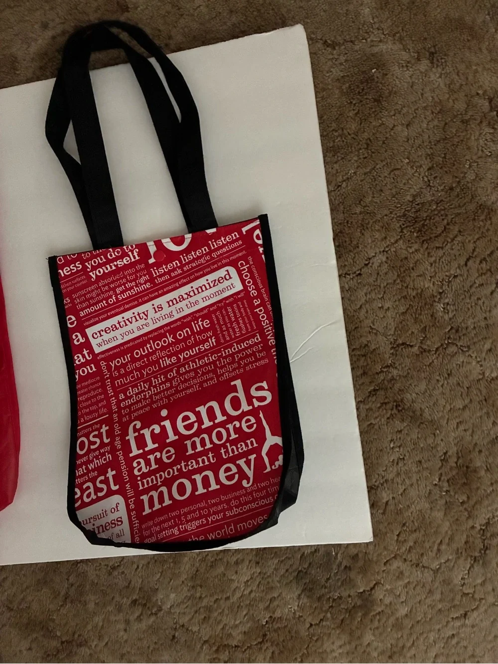 Lululemon Red Graphic Reusable Tote EUC Bag Pair LOT OF 2 (Big & Small Bags)